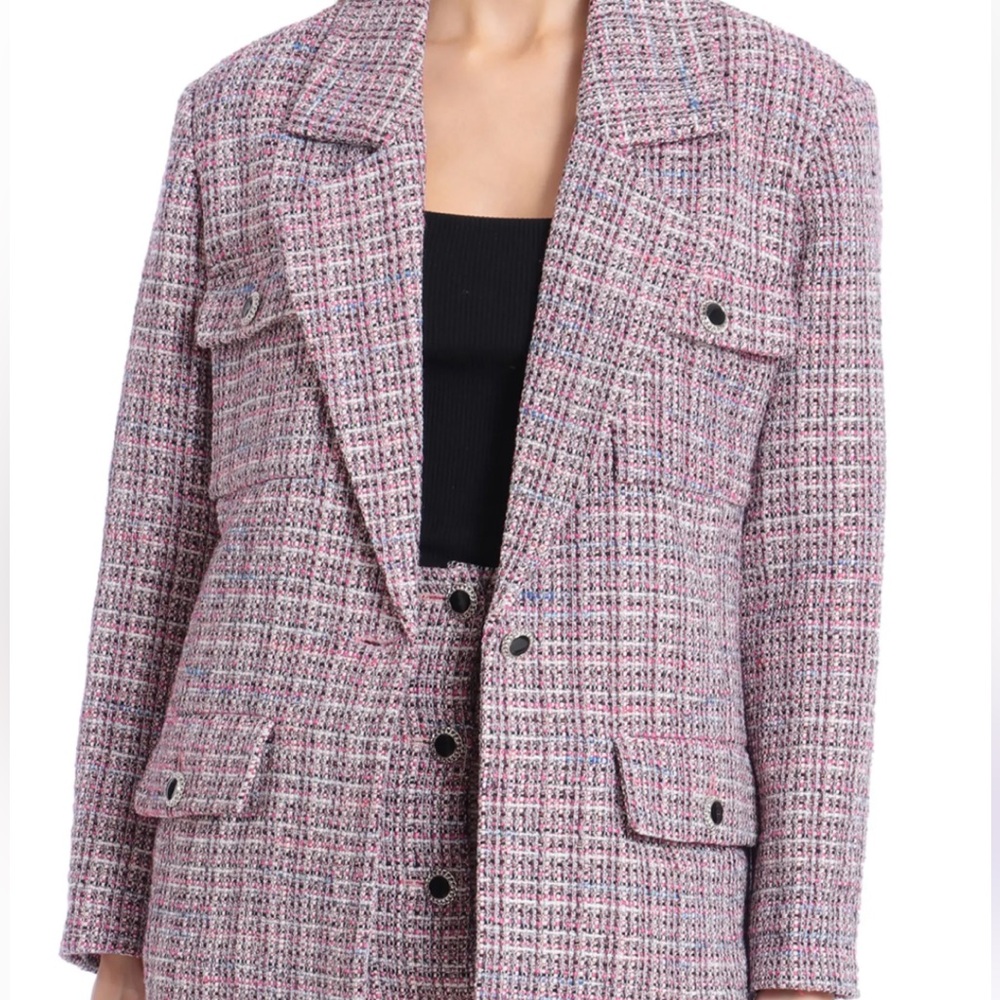 Avec Les Filles Pink and Black Tweed Blazer